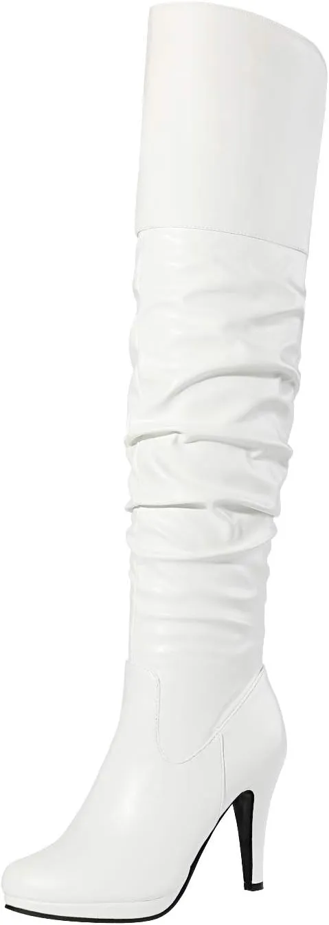 DREAM PAIRS Women's HIGHPLAT Black Chunky Thigh High Over The Knee High Heel Boots