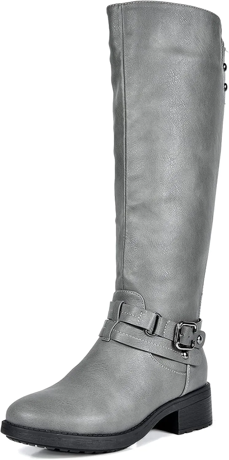 DREAM PAIRS Women's Knee High Boots, Buckle Riding Boots