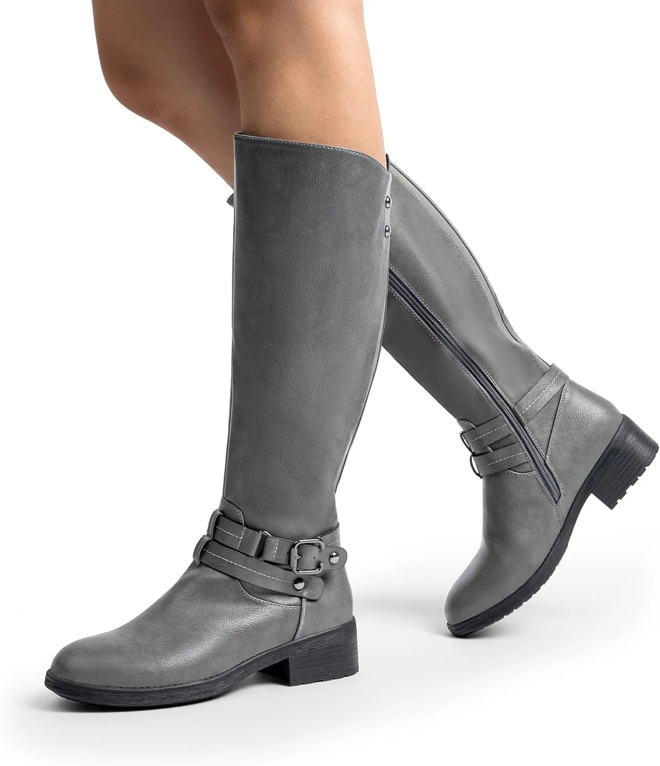 DREAM PAIRS Women's Knee High Boots, Buckle Riding Boots