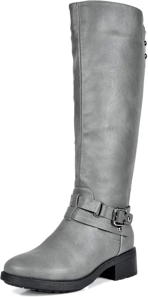 DREAM PAIRS Women's Knee High Boots, Buckle Riding Boots