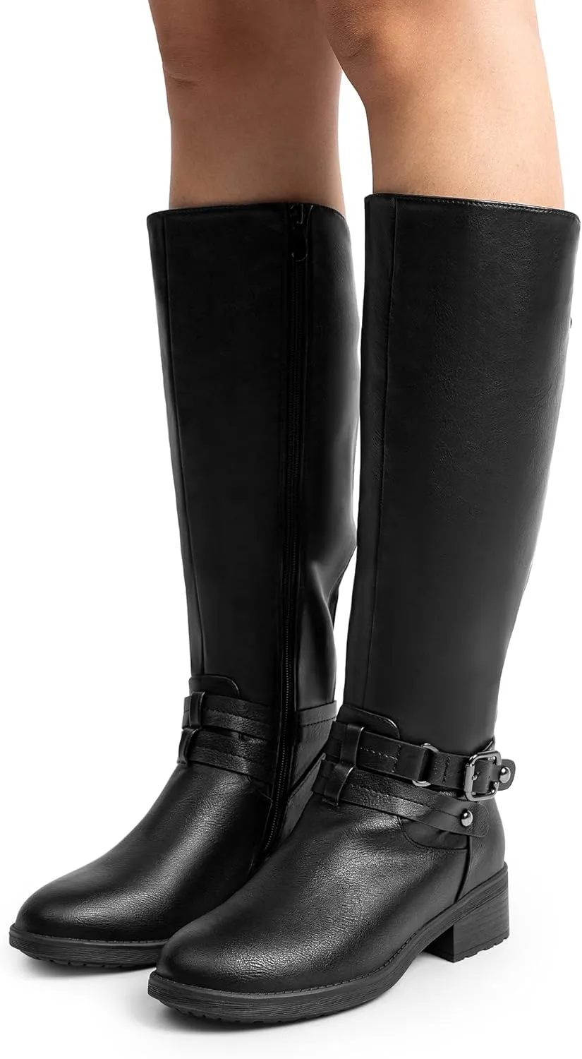 DREAM PAIRS Women's Knee High Boots, Buckle Riding Boots