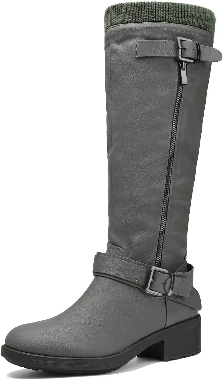 DREAM PAIRS Women's Knee High Boots Wide Calf Low Heel Riding Boots Fall Tall Boots for Women