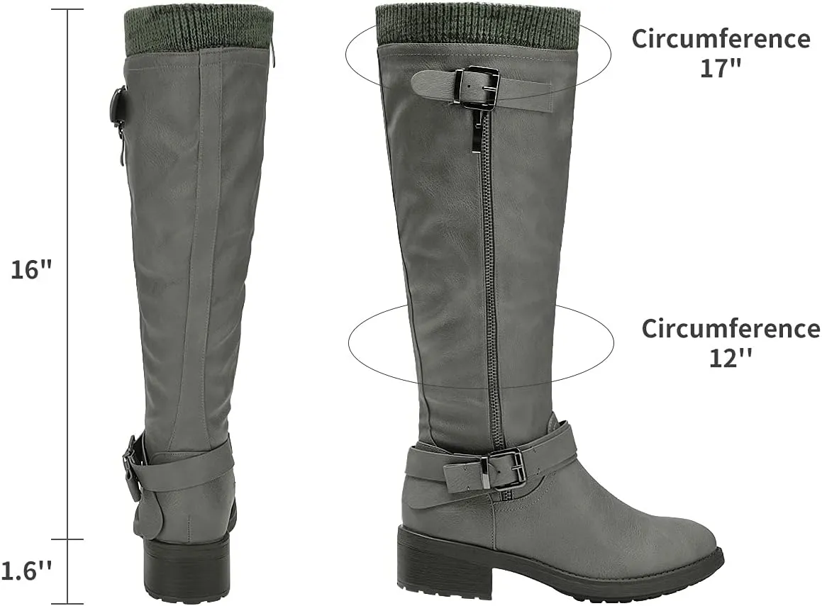 DREAM PAIRS Women's Knee High Boots Wide Calf Low Heel Riding Boots Fall Tall Boots for Women