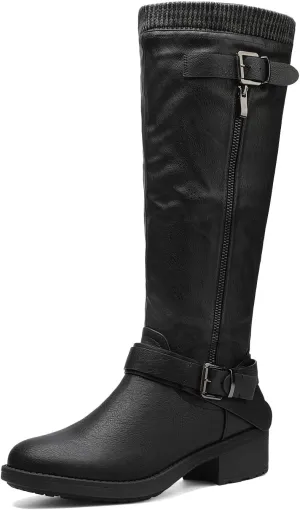 DREAM PAIRS Women's Knee High Boots Wide Calf Low Heel Riding Boots Fall Tall Boots for Women