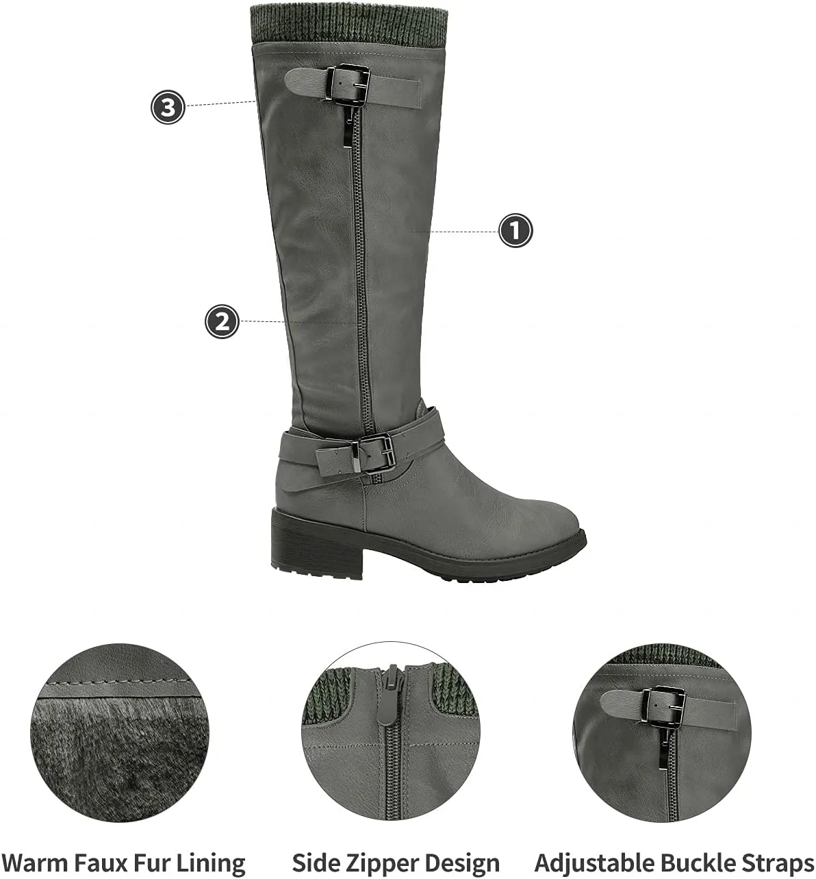 DREAM PAIRS Women's Knee High Boots Wide Calf Low Heel Riding Boots Fall Tall Boots for Women