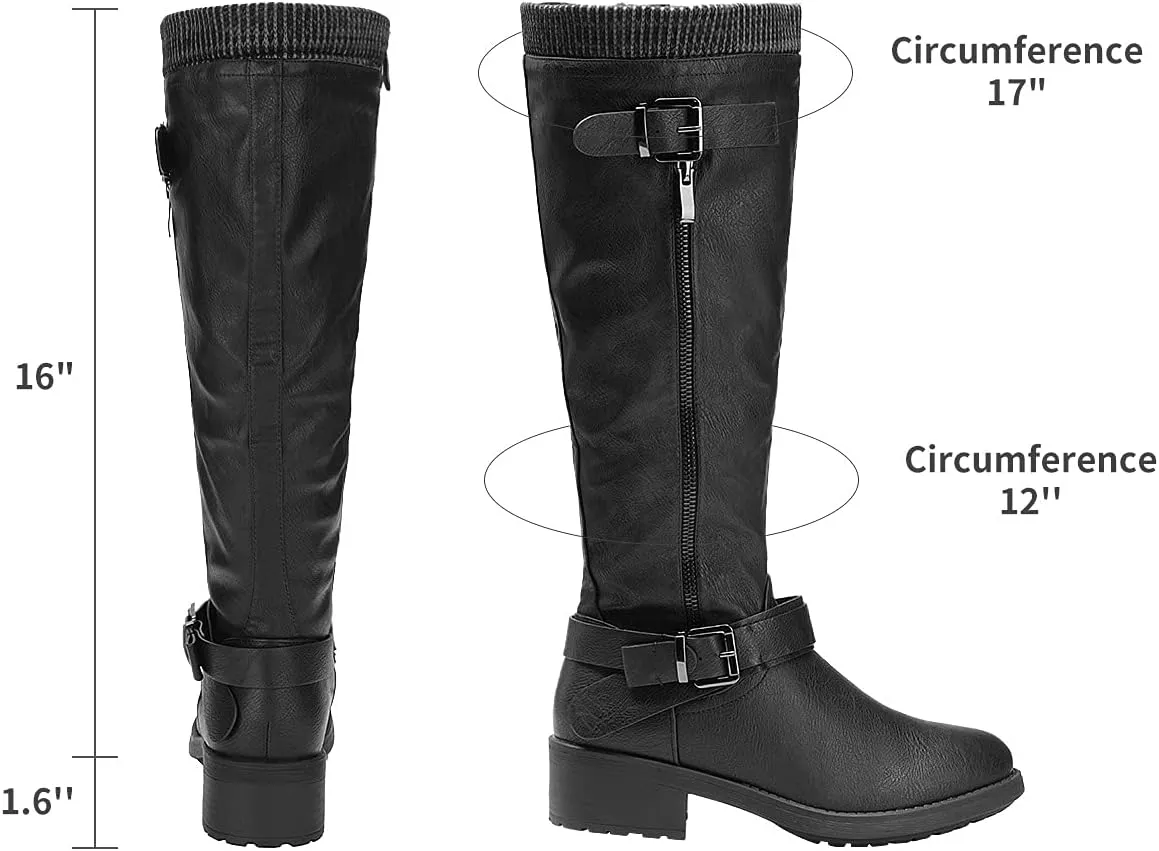 DREAM PAIRS Women's Knee High Boots Wide Calf Low Heel Riding Boots Fall Tall Boots for Women