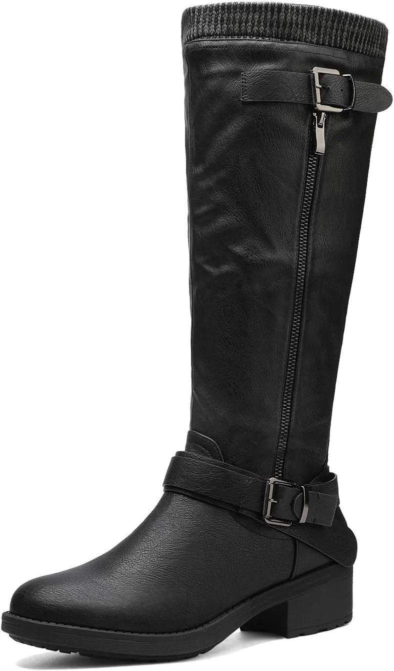 DREAM PAIRS Women's Knee High Boots Wide Calf Low Heel Riding Boots Fall Tall Boots for Women