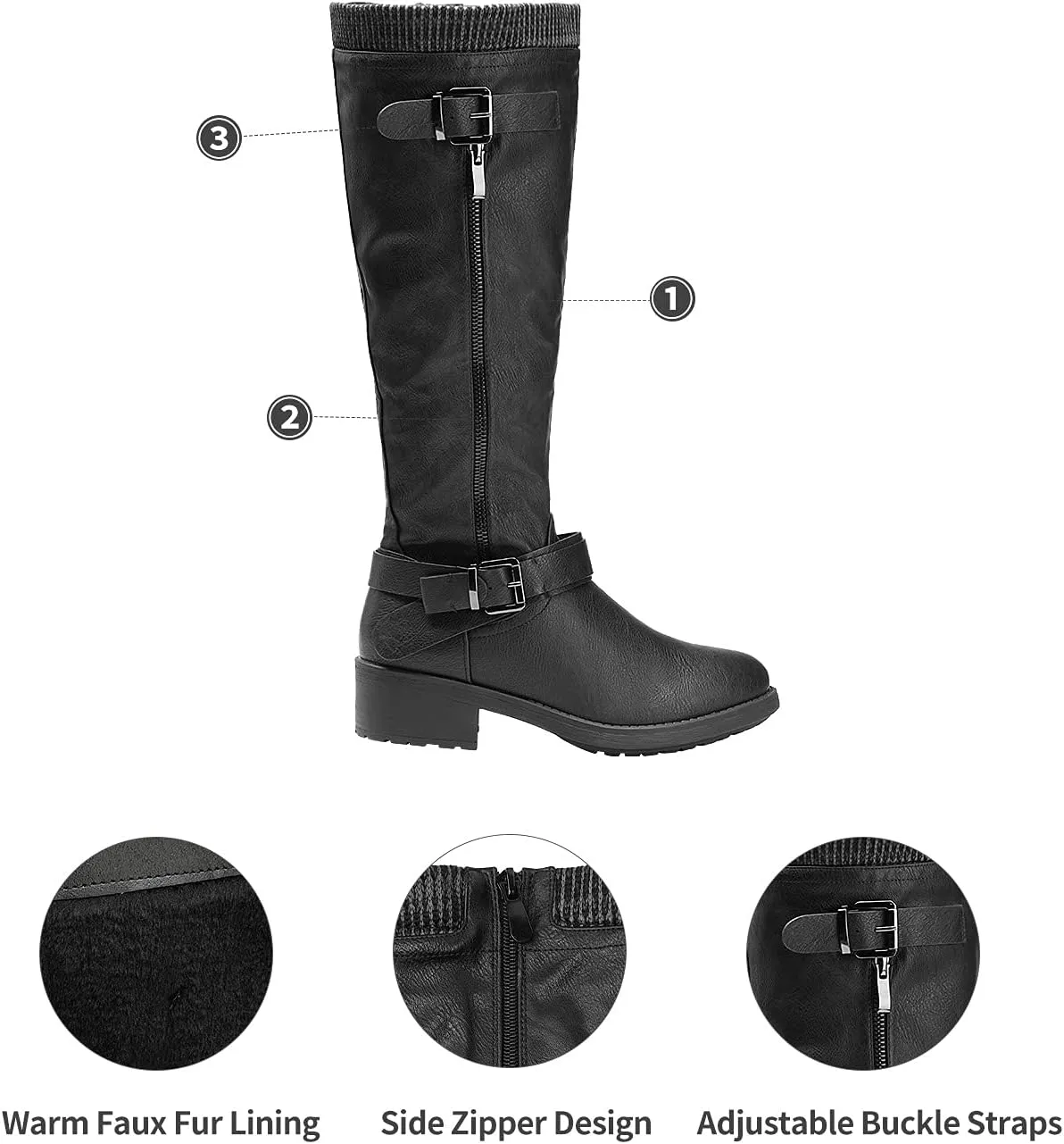 DREAM PAIRS Women's Knee High Boots Wide Calf Low Heel Riding Boots Fall Tall Boots for Women