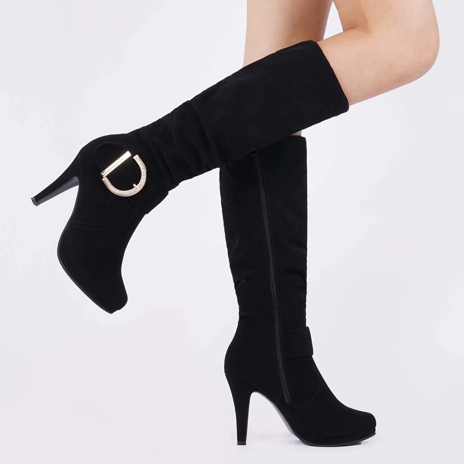 DREAM PAIRS Women's Knee-High Stiletto Boots, Black, Fashion & Classic Dress Boots