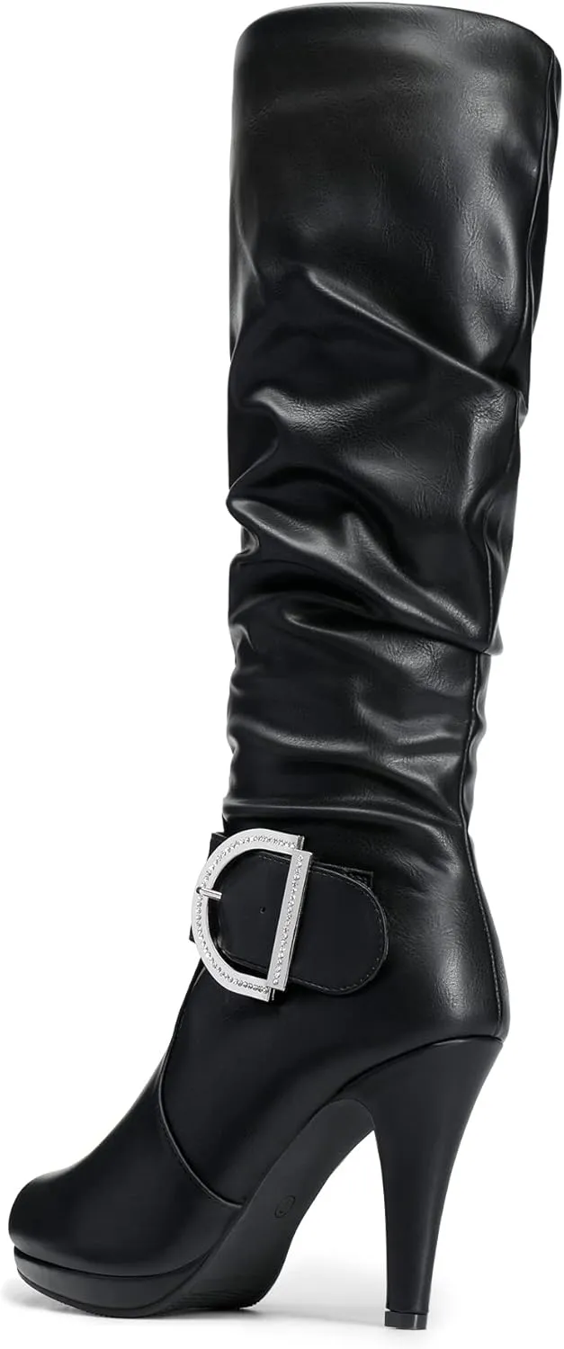 DREAM PAIRS Women's Knee-High Stiletto Boots, Black, Fashion & Classic Dress Boots