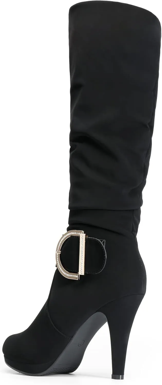 DREAM PAIRS Women's Knee-High Stiletto Boots, Black, Fashion & Classic Dress Boots