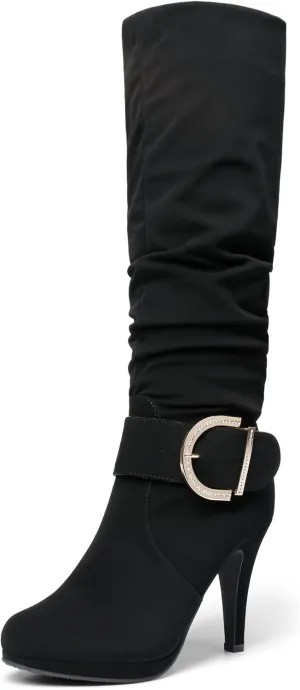 DREAM PAIRS Women's Knee-High Stiletto Boots, Black, Fashion & Classic Dress Boots
