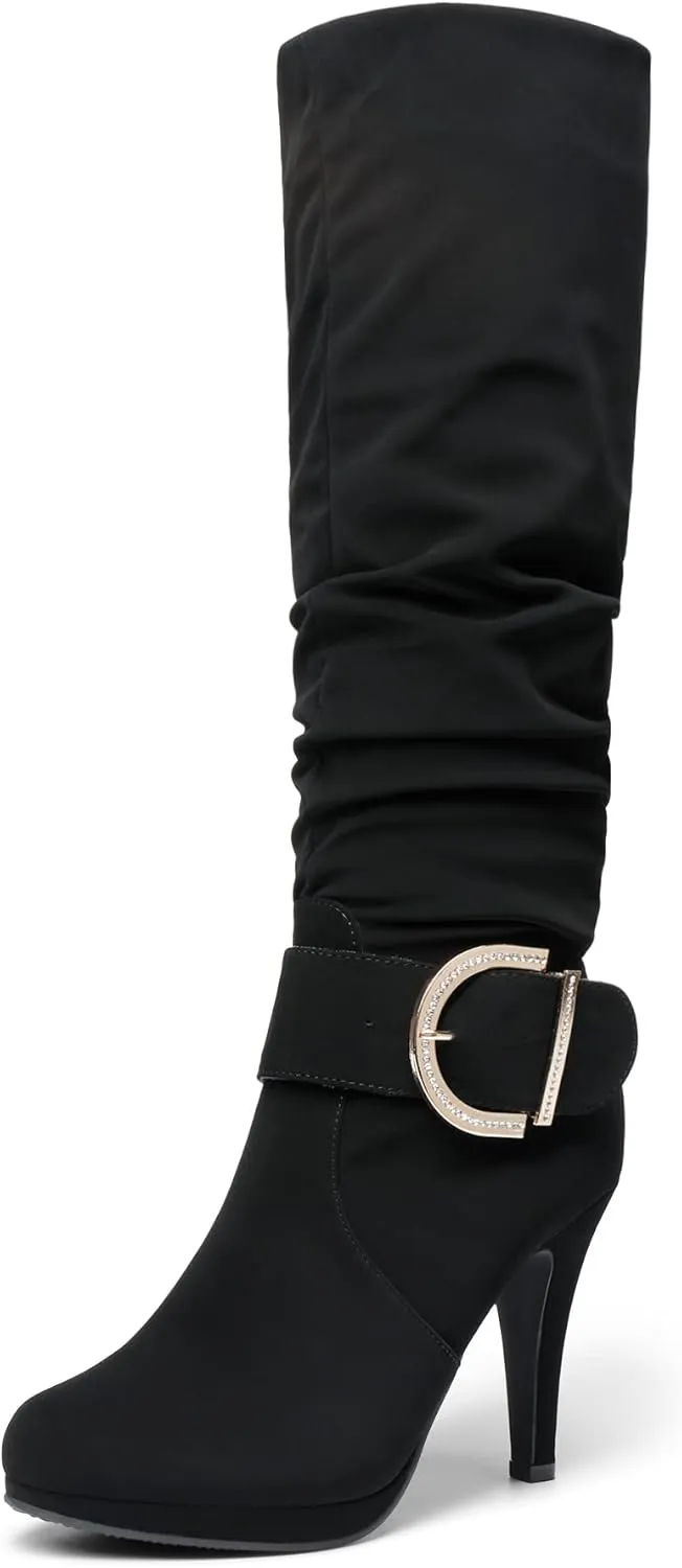 DREAM PAIRS Women's Knee-High Stiletto Boots, Black, Fashion & Classic Dress Boots