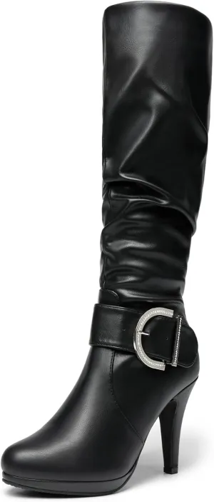 DREAM PAIRS Women's Knee-High Stiletto Boots, Black, Fashion & Classic Dress Boots