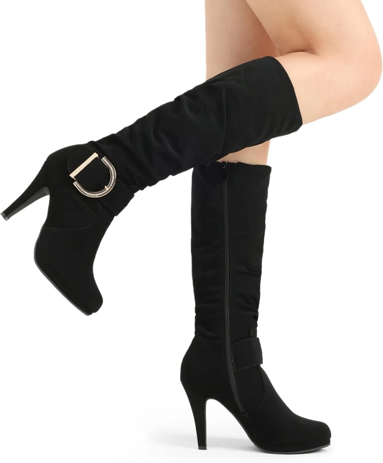 DREAM PAIRS Women's Knee-High Stiletto Boots, Black, Fashion & Classic Dress Boots