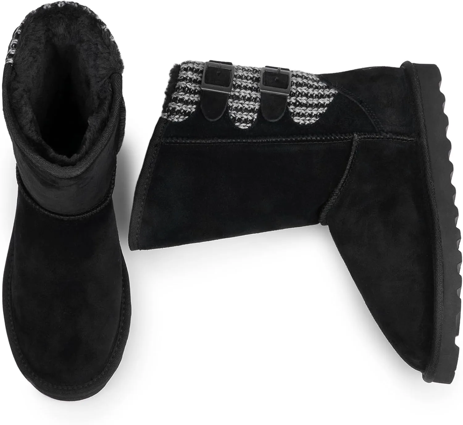 DREAM PAIRS Women's Mid Calf Winter Snow Boots Fashion FuzzyChic Buckle Booties