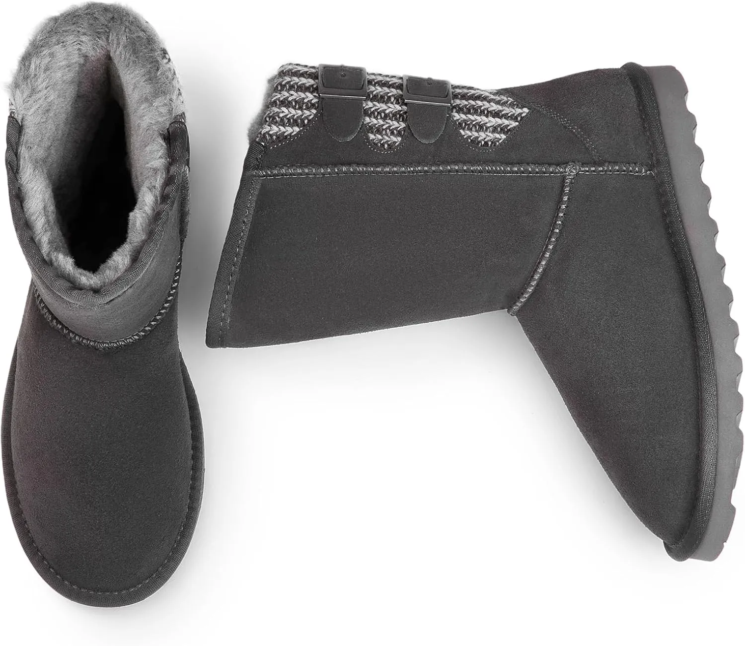 DREAM PAIRS Women's Mid Calf Winter Snow Boots Fashion FuzzyChic Buckle Booties