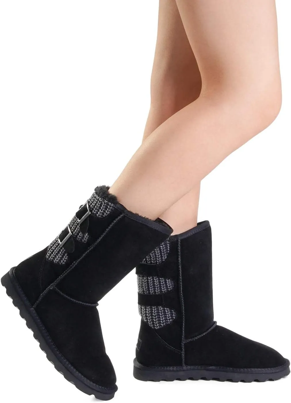 DREAM PAIRS Women's Mid Calf Winter Snow Boots Fashion FuzzyChic Buckle Booties