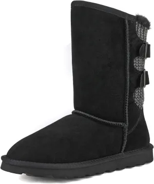 DREAM PAIRS Women's Mid Calf Winter Snow Boots Fashion FuzzyChic Buckle Booties