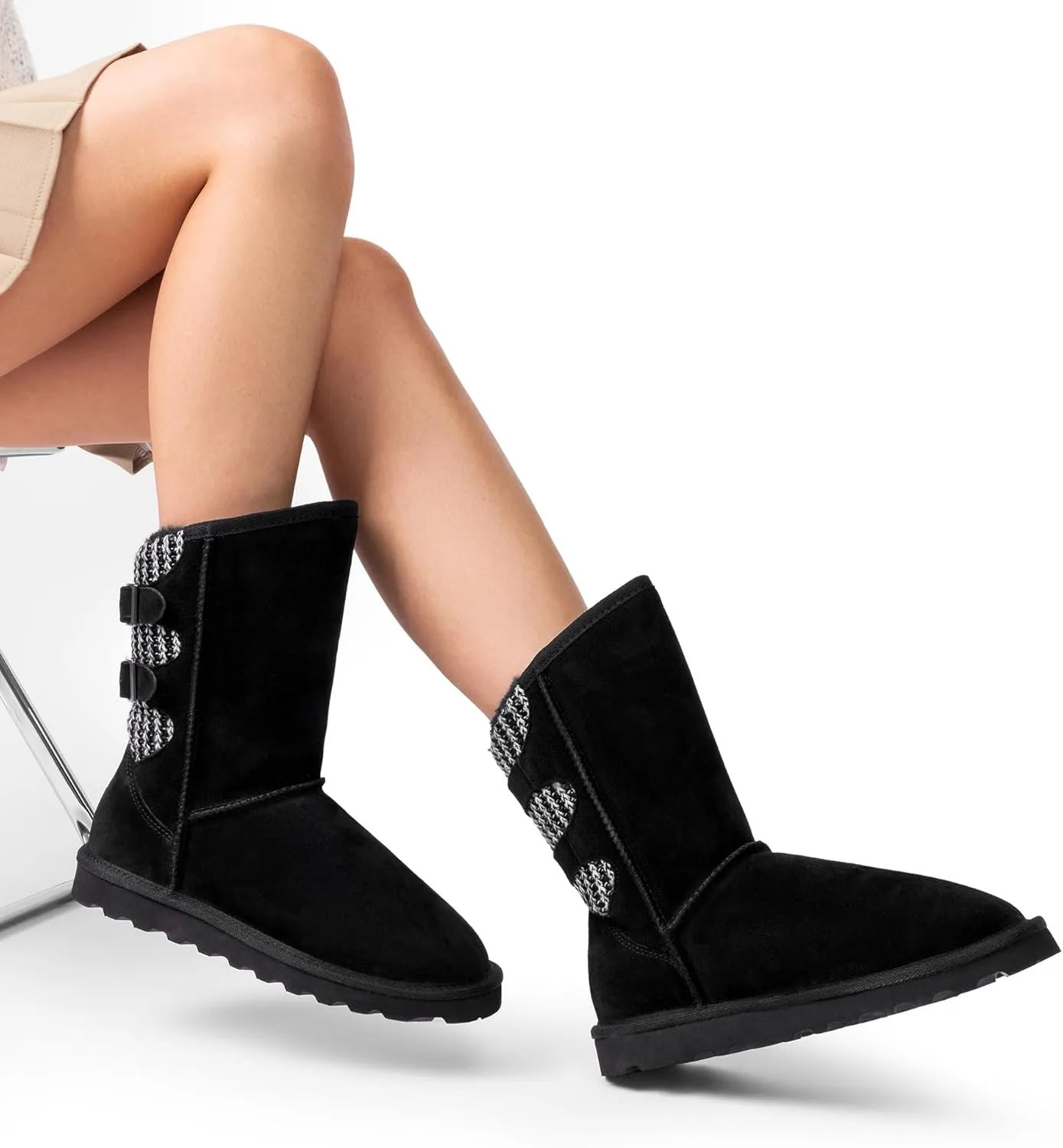 DREAM PAIRS Women's Mid Calf Winter Snow Boots Fashion FuzzyChic Buckle Booties