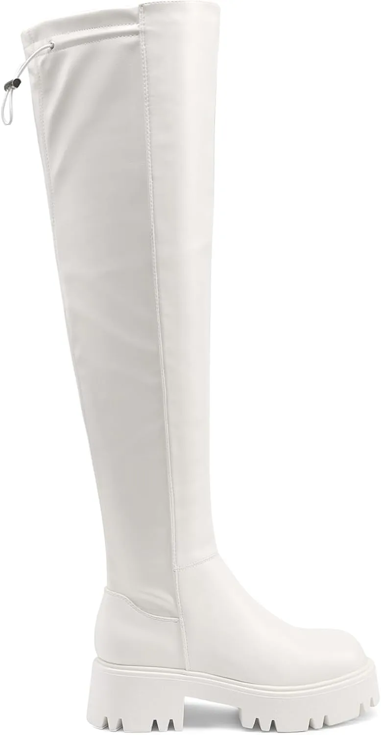 DREAM PAIRS Women's Platform Over The Knee Boots Lug Sole Round Toe Thigh High Long Chunky Block Heels Fall Boots