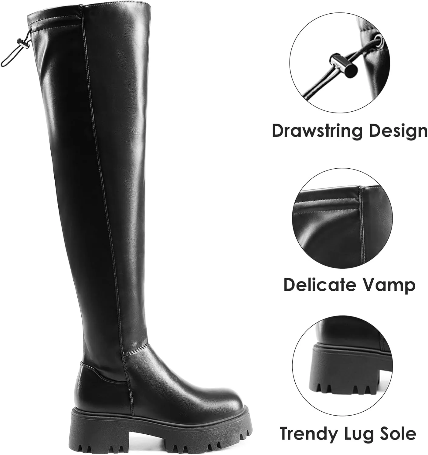 DREAM PAIRS Women's Platform Over The Knee Boots Lug Sole Round Toe Thigh High Long Chunky Block Heels Fall Boots