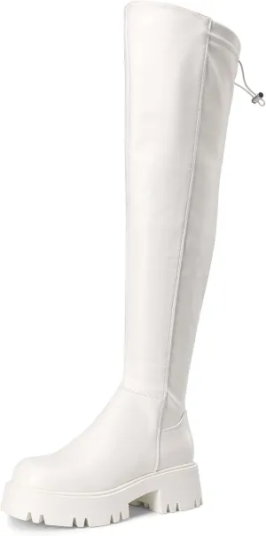 DREAM PAIRS Women's Platform Over The Knee Boots Lug Sole Round Toe Thigh High Long Chunky Block Heels Fall Boots