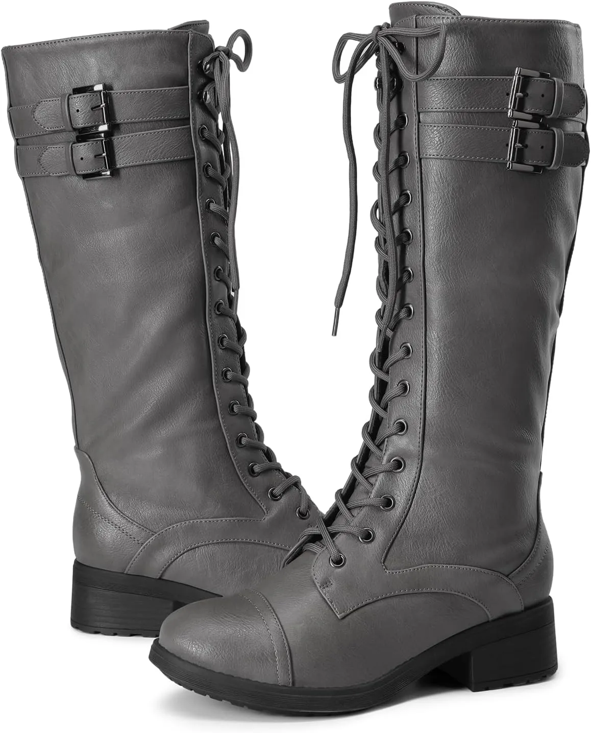 DREAM PAIRS Women's Pu Knee High Riding Combat Boots