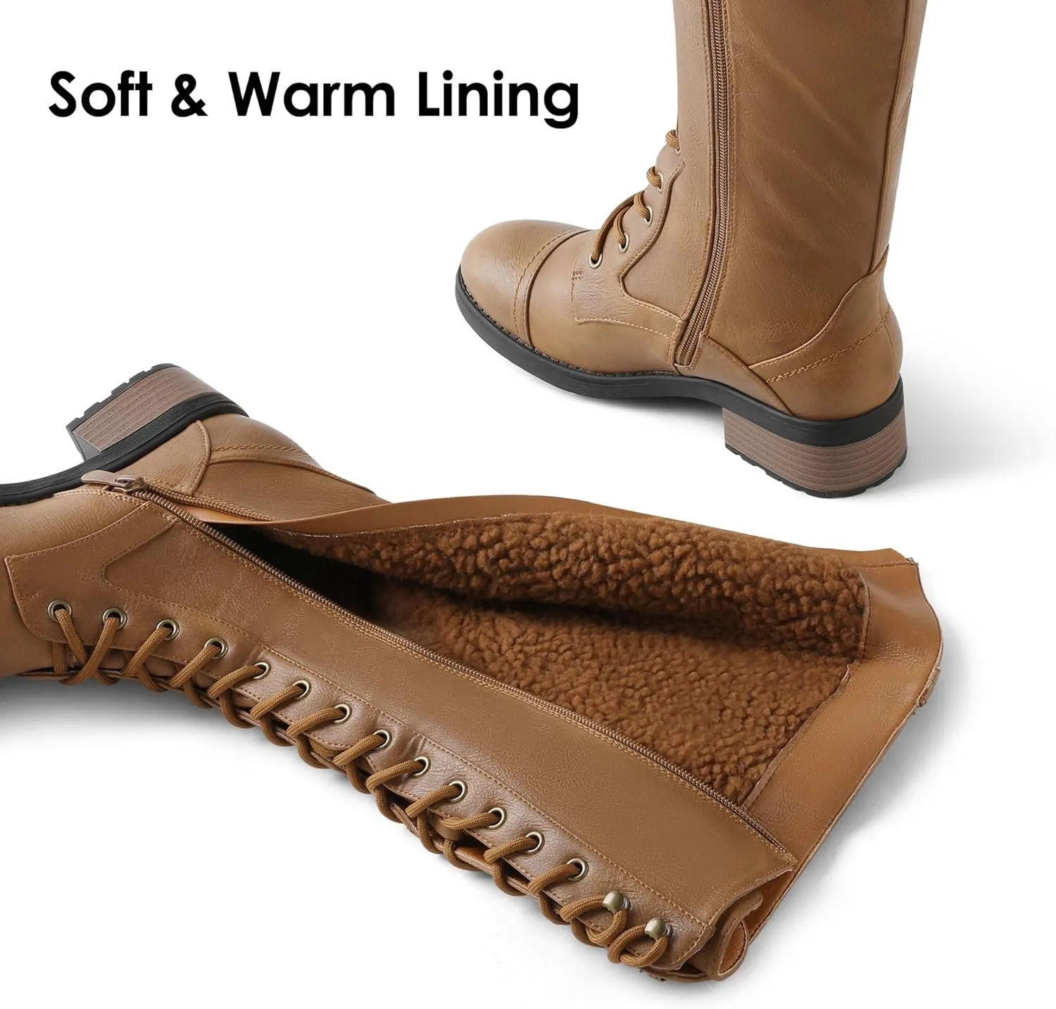 DREAM PAIRS Women's Pu Knee High Riding Combat Boots