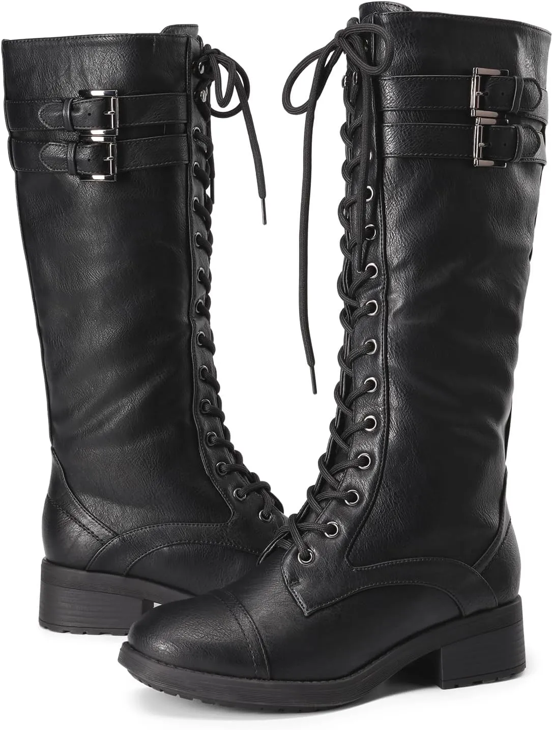 DREAM PAIRS Women's Pu Knee High Riding Combat Boots