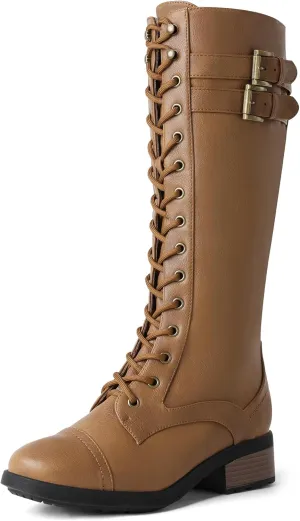 DREAM PAIRS Women's Pu Knee High Riding Combat Boots