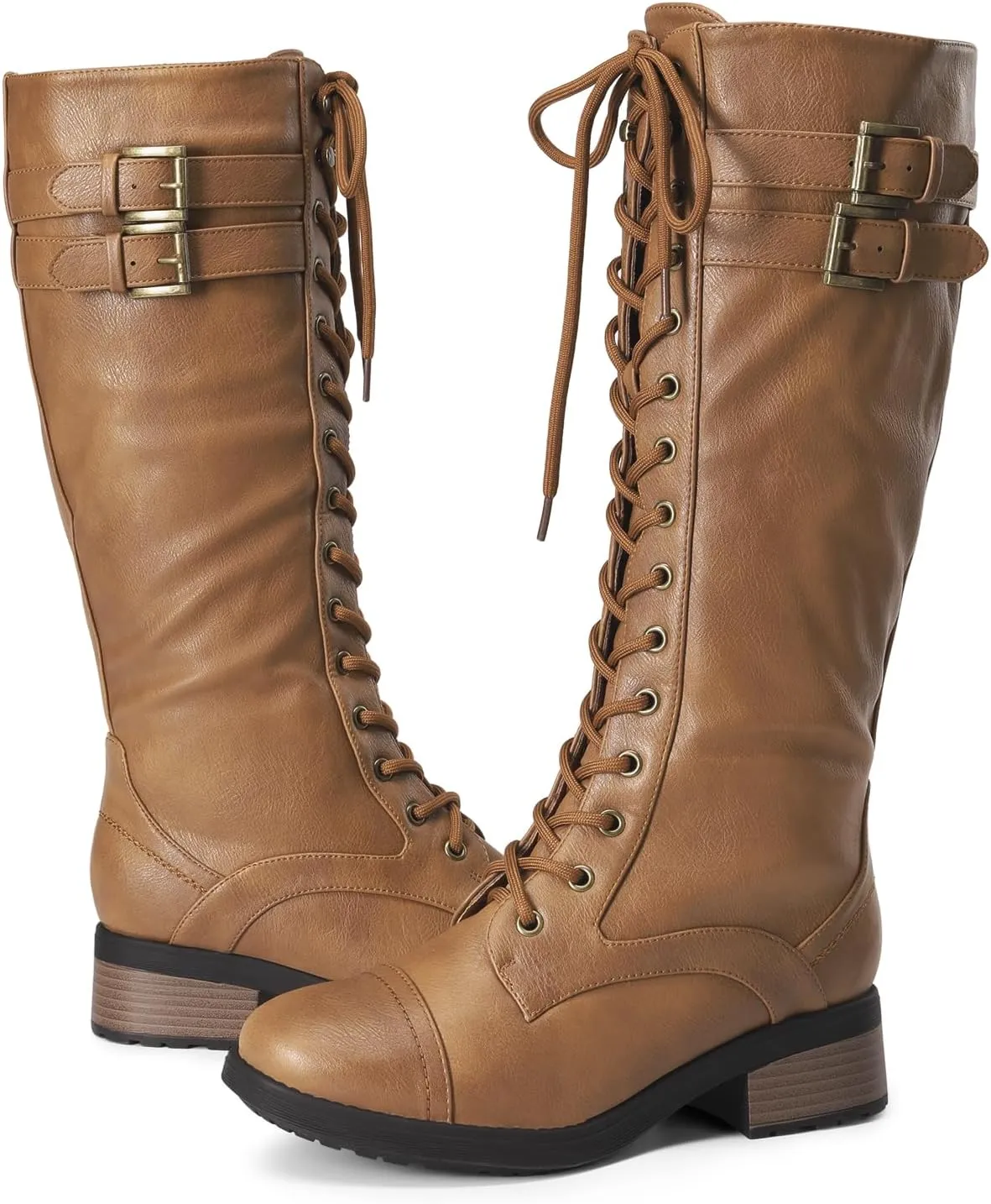 DREAM PAIRS Women's Pu Knee High Riding Combat Boots
