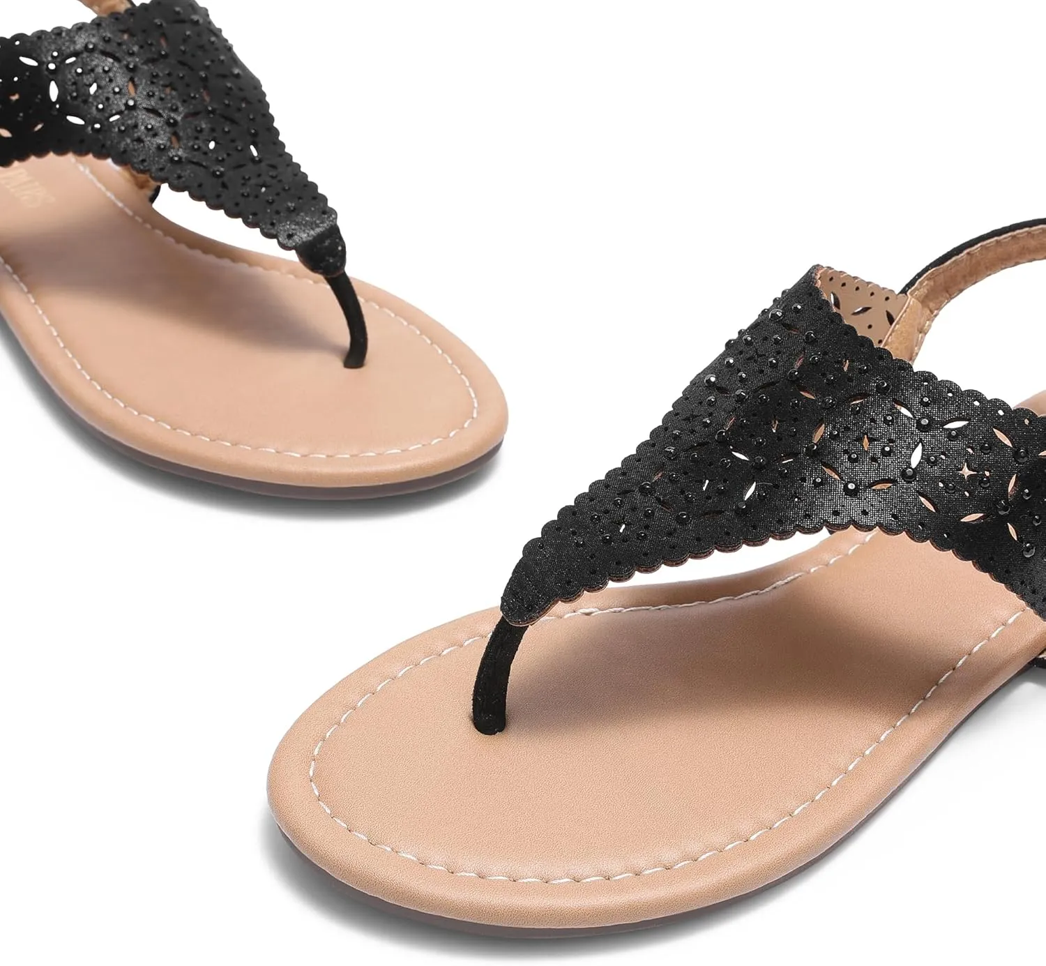 DREAM PAIRS Women's Rhinestone Casual Wear Cute Gladiator Flat Sandals Beach Dressy T-Strap Thong Sandals