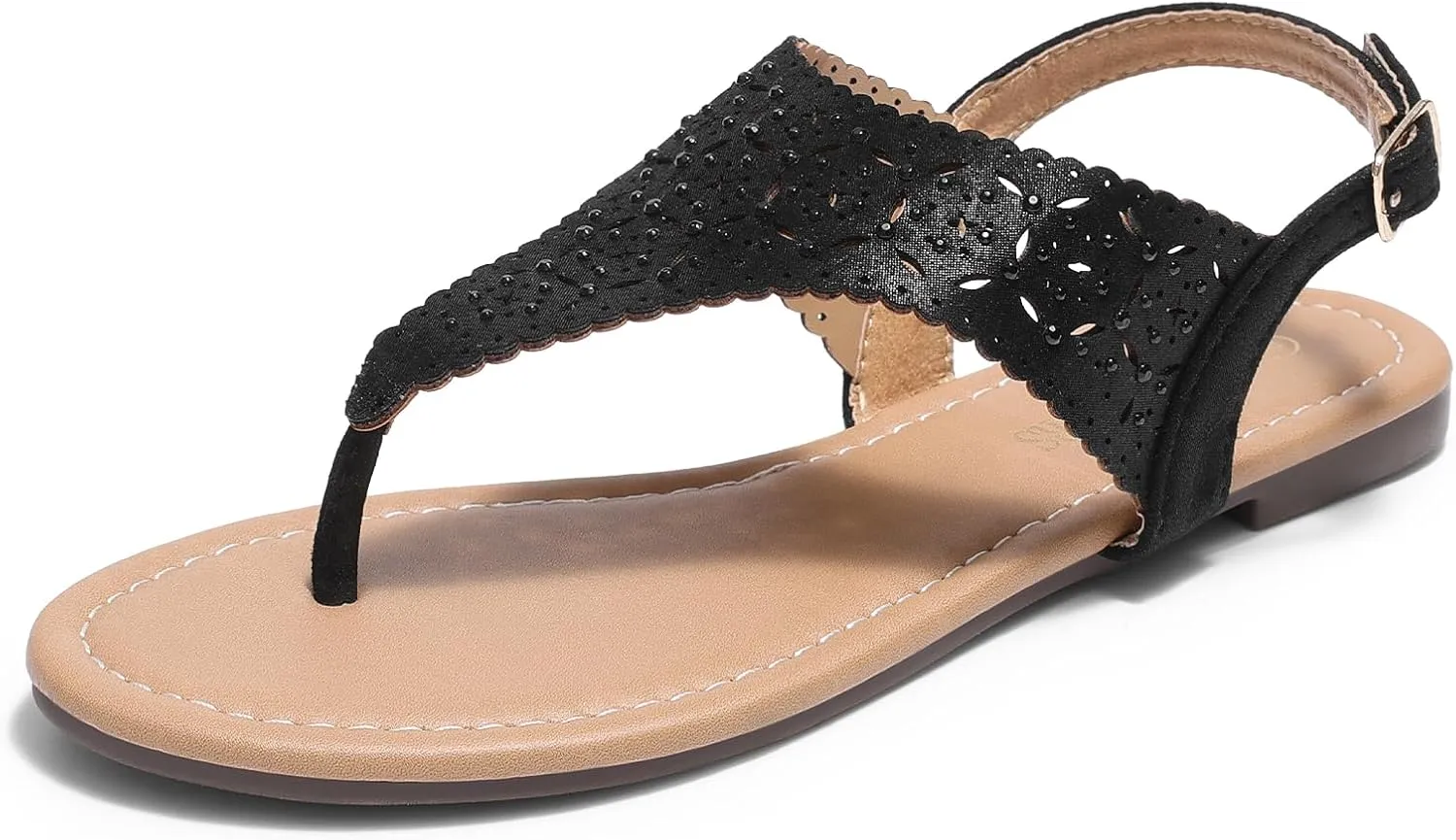 DREAM PAIRS Women's Rhinestone Casual Wear Cute Gladiator Flat Sandals Beach Dressy T-Strap Thong Sandals