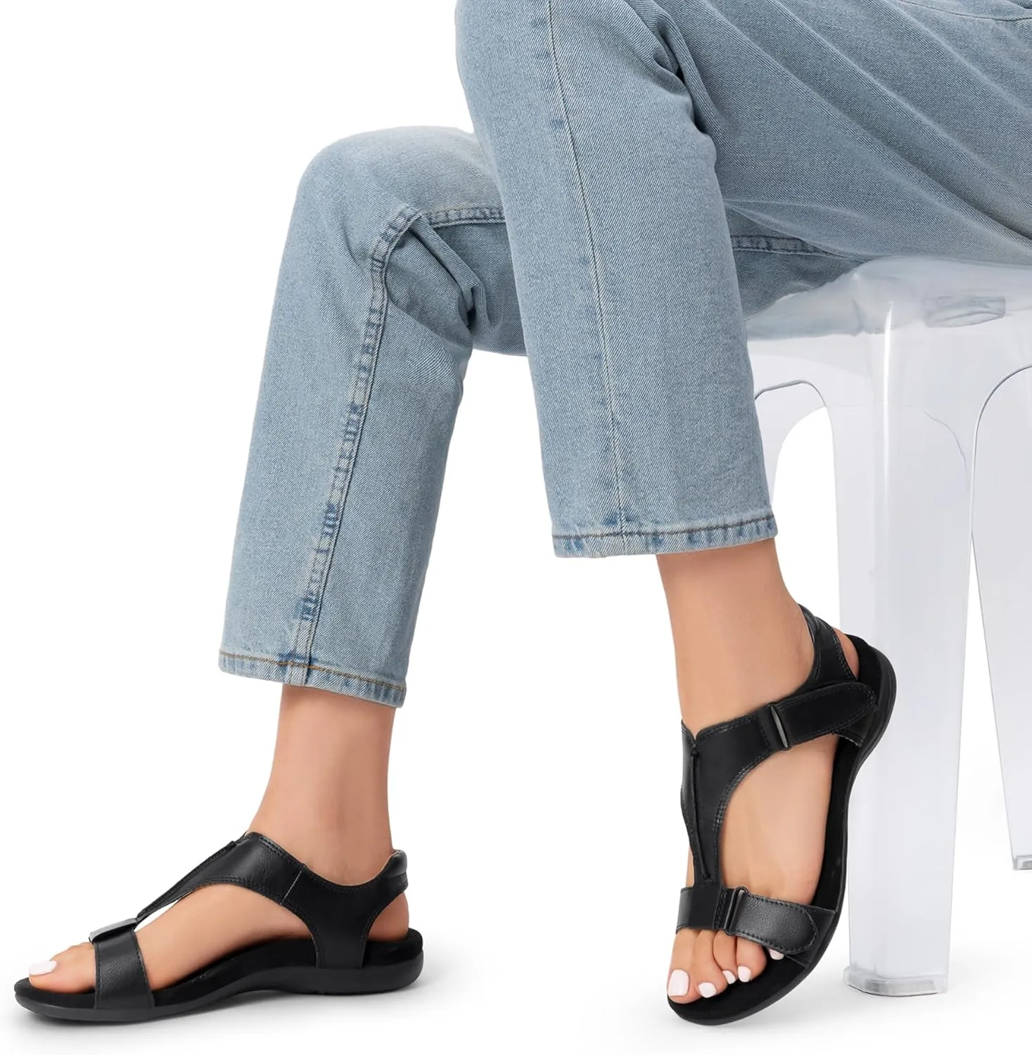 DREAM PAIRS Womens Sandals Arch Support T-Strap Orthopedic Flat Sandals Comfortable Summer Shoes