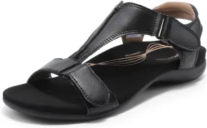 DREAM PAIRS Womens Sandals Arch Support T-Strap Orthopedic Flat Sandals Comfortable Summer Shoes