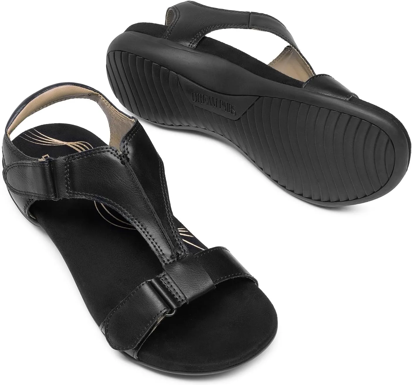 DREAM PAIRS Womens Sandals Arch Support T-Strap Orthopedic Flat Sandals Comfortable Summer Shoes