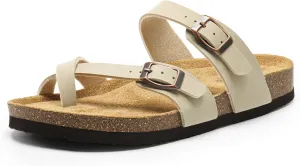 DREAM PAIRS Women's Thong Slide Sandals with Cork Footbed Open Toe Adjustable Slip On Slippers Comfort Flat Sandals for Summer