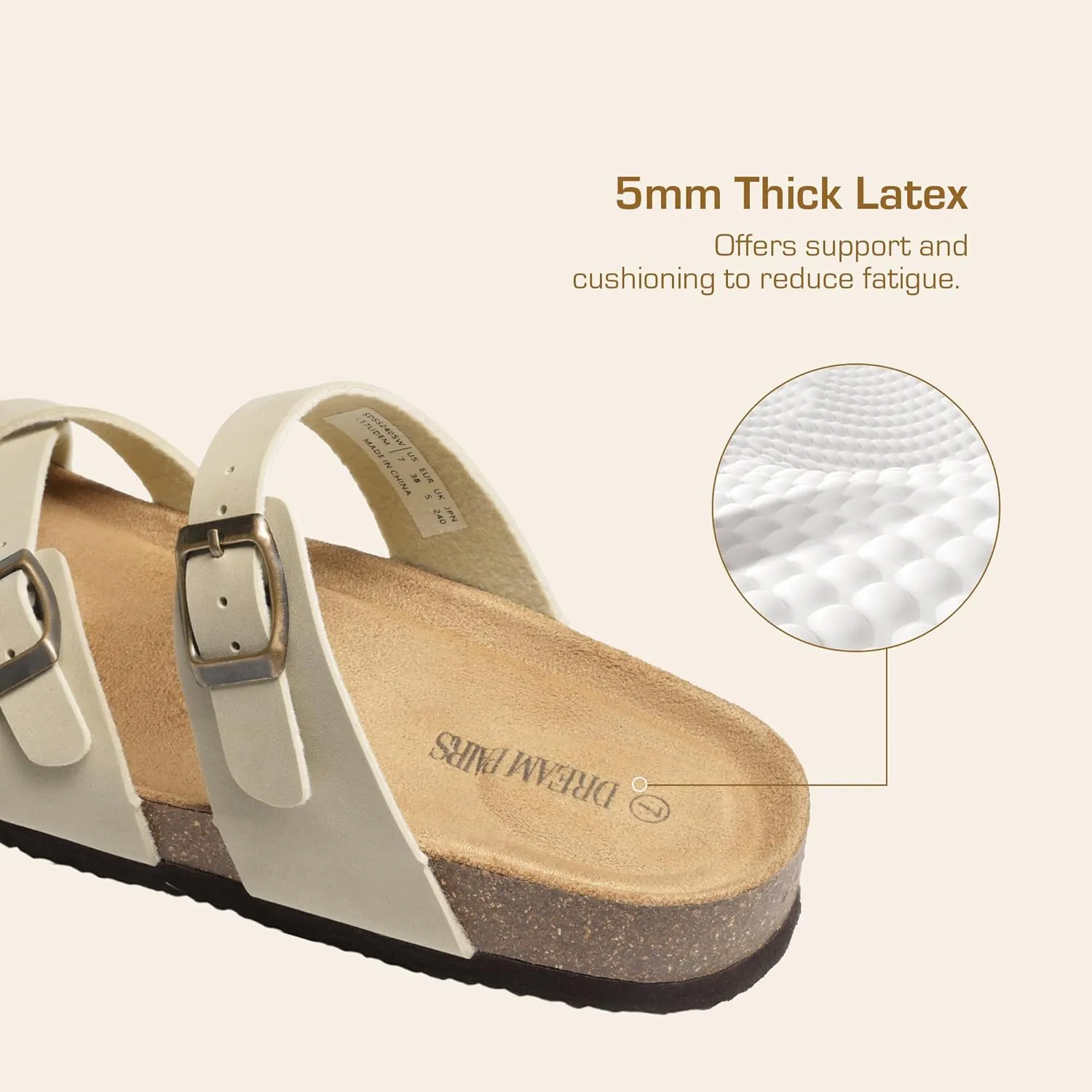 DREAM PAIRS Women's Thong Slide Sandals with Cork Footbed Open Toe Adjustable Slip On Slippers Comfort Flat Sandals for Summer