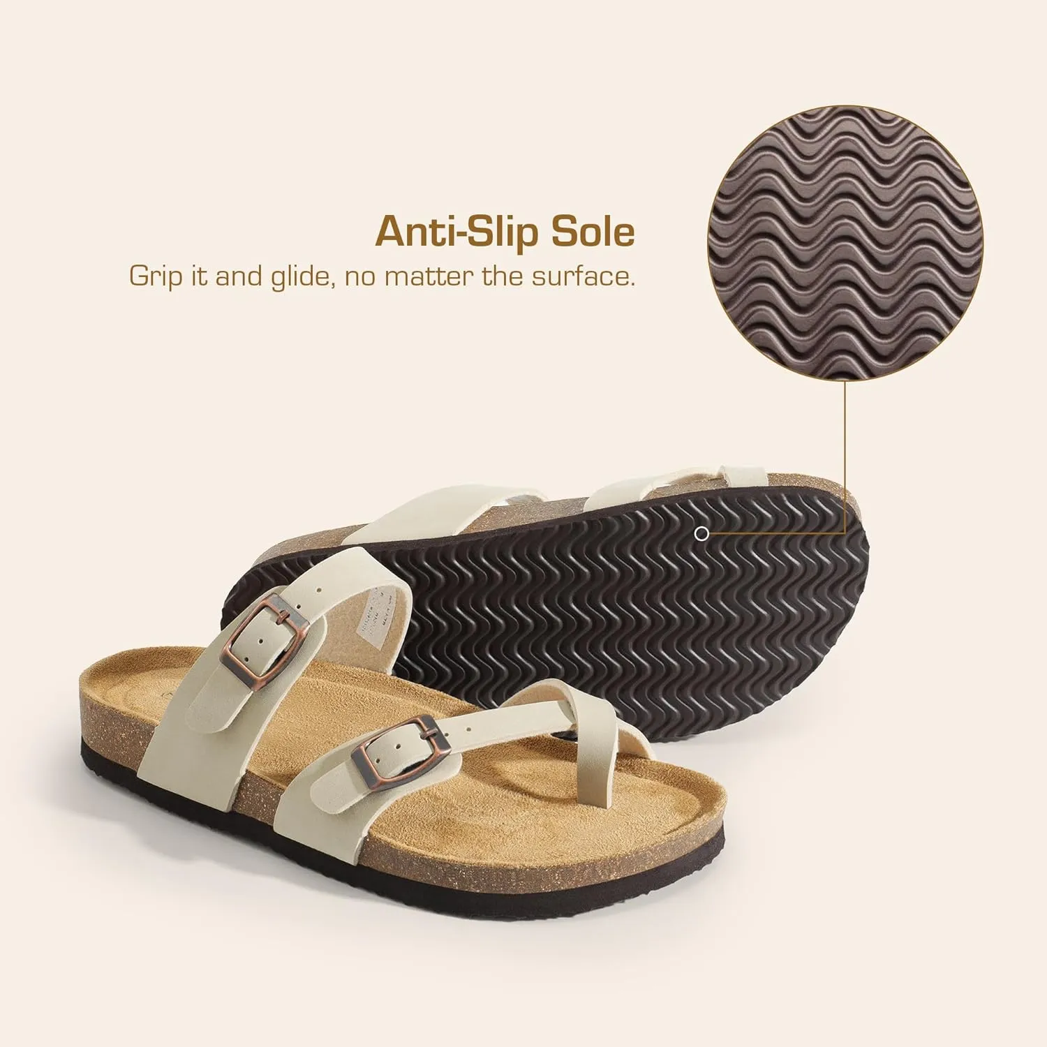 DREAM PAIRS Women's Thong Slide Sandals with Cork Footbed Open Toe Adjustable Slip On Slippers Comfort Flat Sandals for Summer