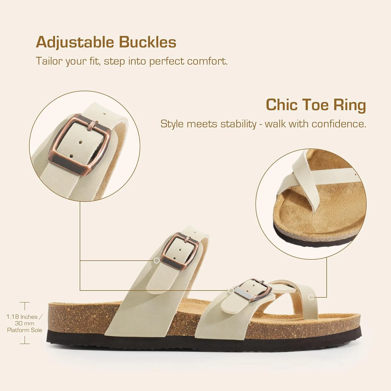 DREAM PAIRS Women's Thong Slide Sandals with Cork Footbed Open Toe Adjustable Slip On Slippers Comfort Flat Sandals for Summer
