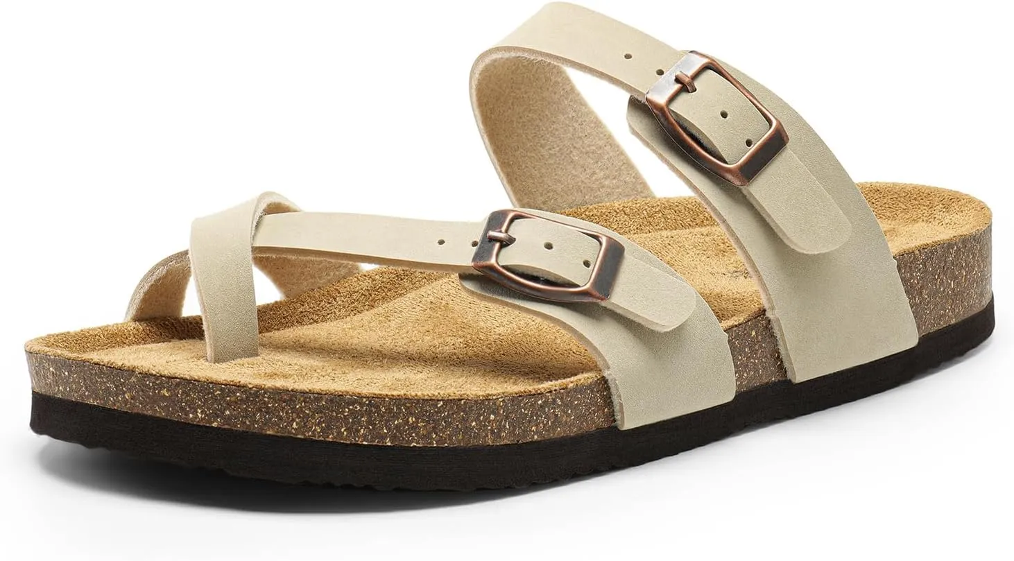 DREAM PAIRS Women's Thong Slide Sandals with Cork Footbed Open Toe Adjustable Slip On Slippers Comfort Flat Sandals for Summer