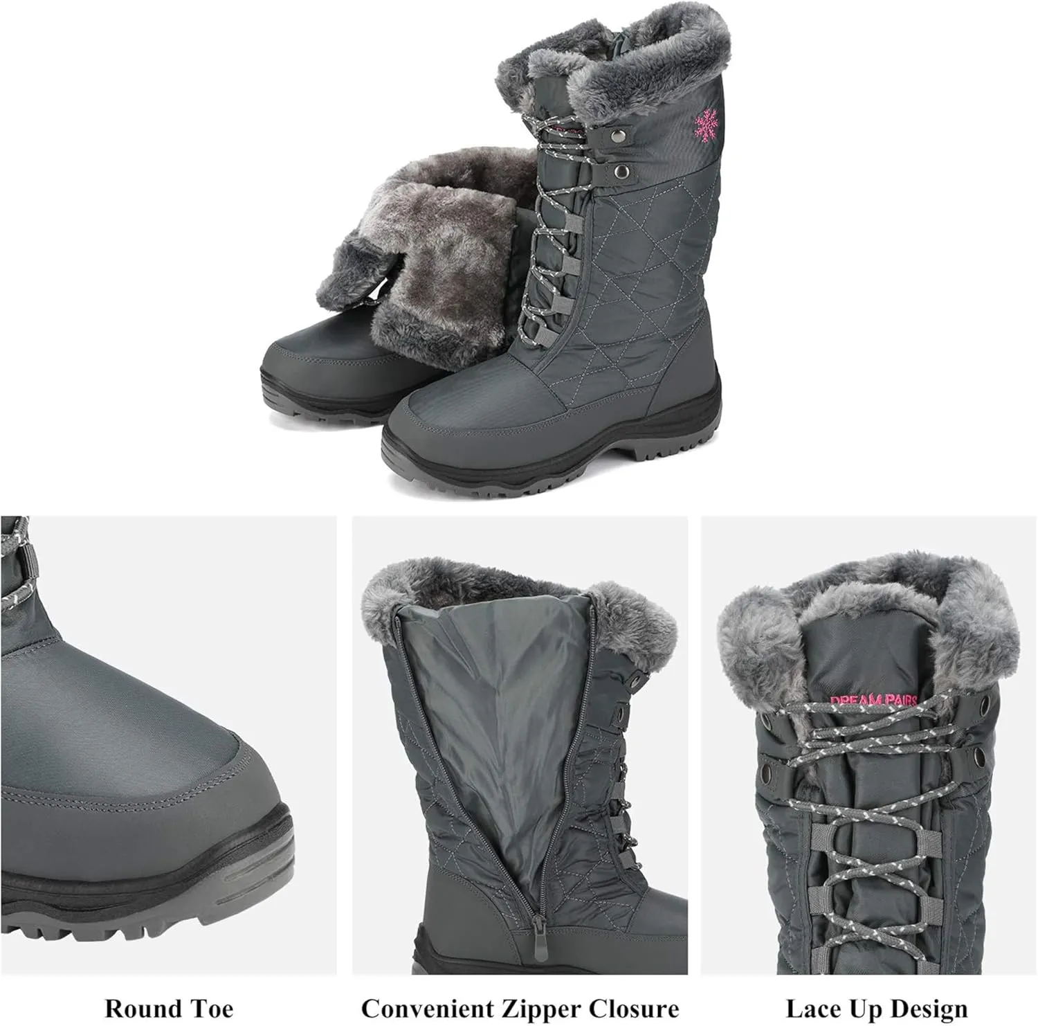 DREAM PAIRS Women's Warm Faux Fur Lined Mid-Calf Winter Snow Boots