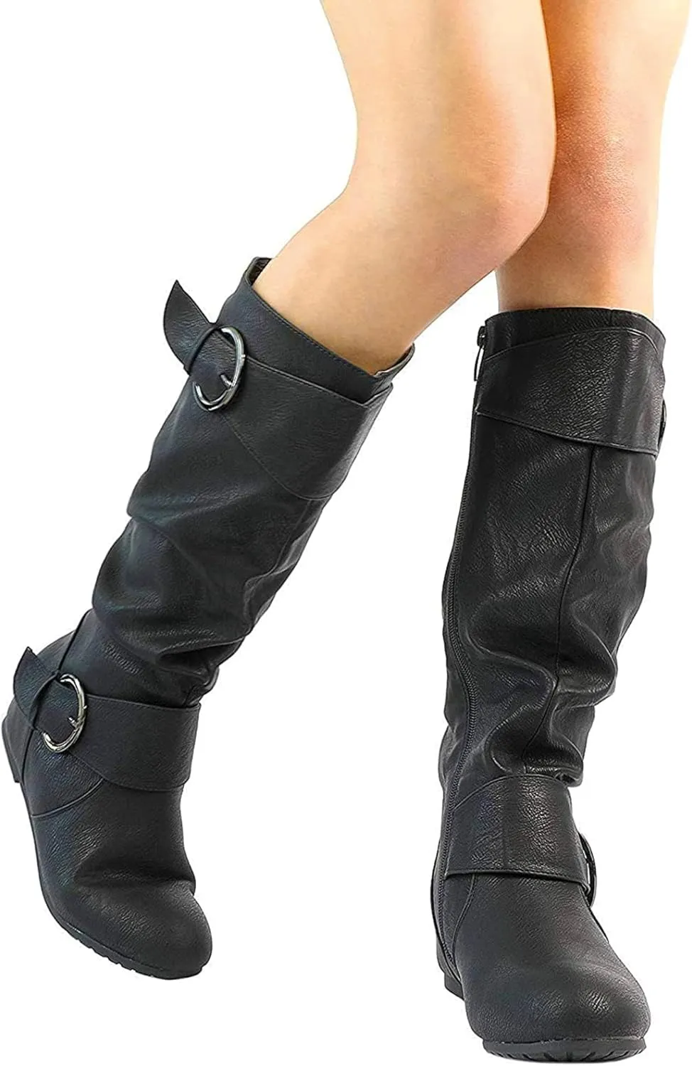 DREAM PAIRS Women's Wide Calf Knee High Boots, Fur-lined Low Hidden Wedge Boots