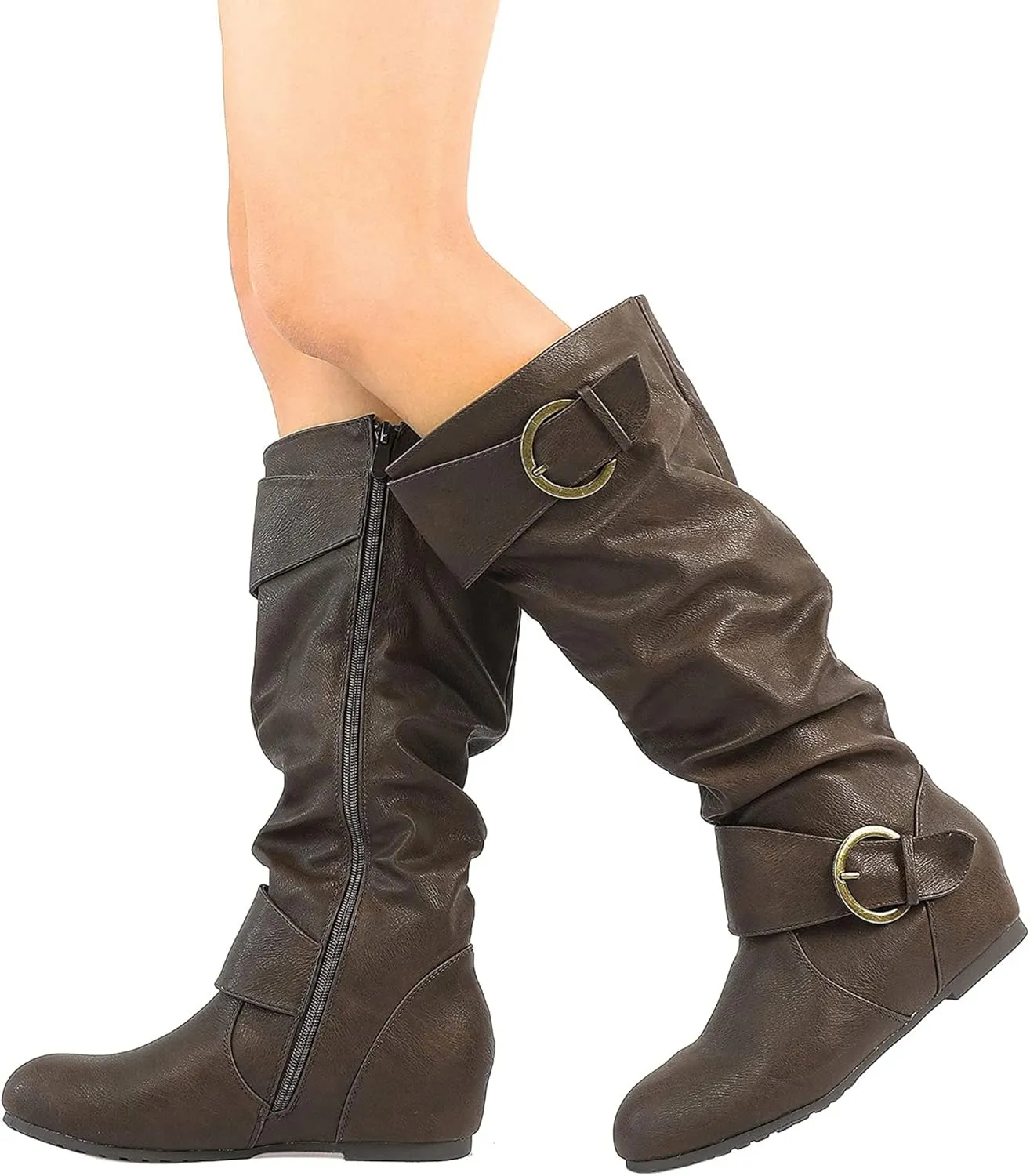 DREAM PAIRS Women's Wide Calf Knee High Boots, Fur-lined Low Hidden Wedge Boots