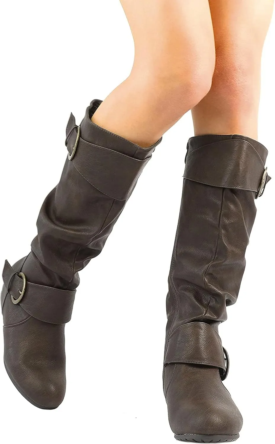 DREAM PAIRS Women's Wide Calf Knee High Boots, Fur-lined Low Hidden Wedge Boots