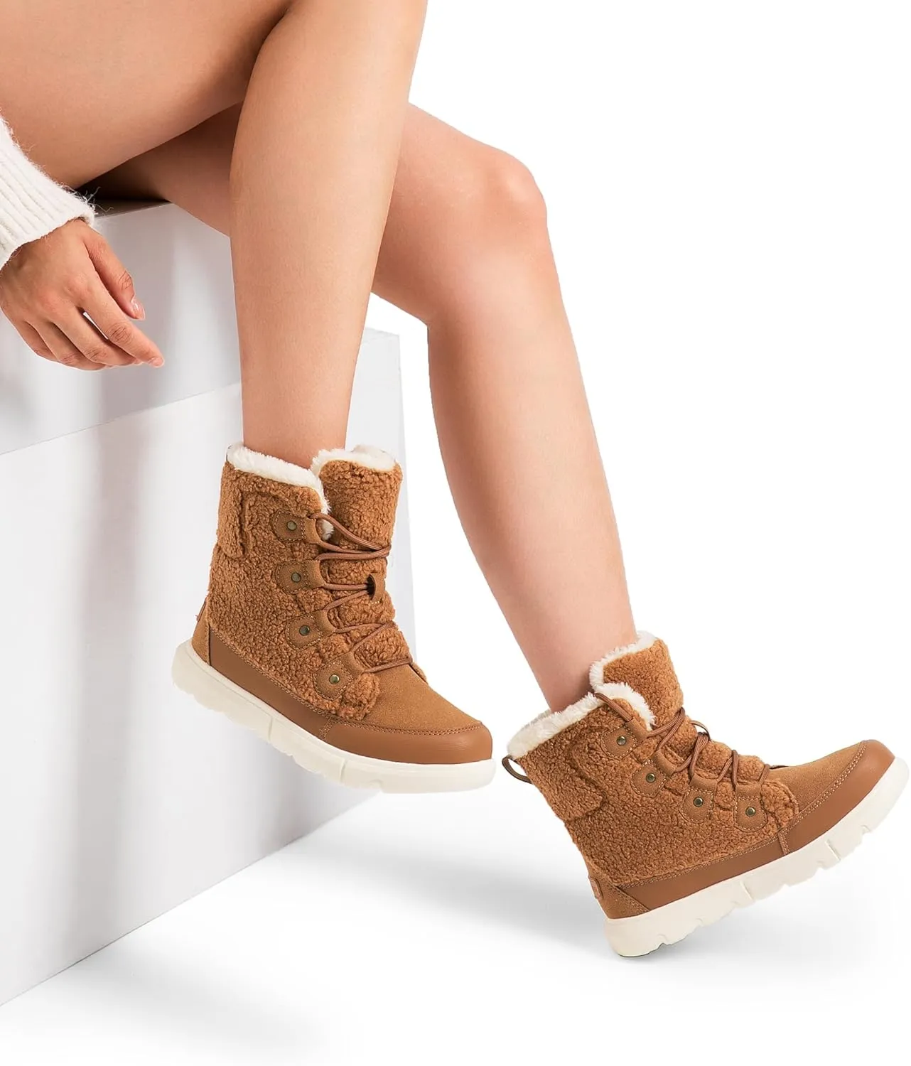 DREAM PAIRS Womens Winter Boots Cozy Faux Fur Anti-Slip Snow Boots Lace Up Comfort Stylish Ankle Booties for Cold Weather City Walk