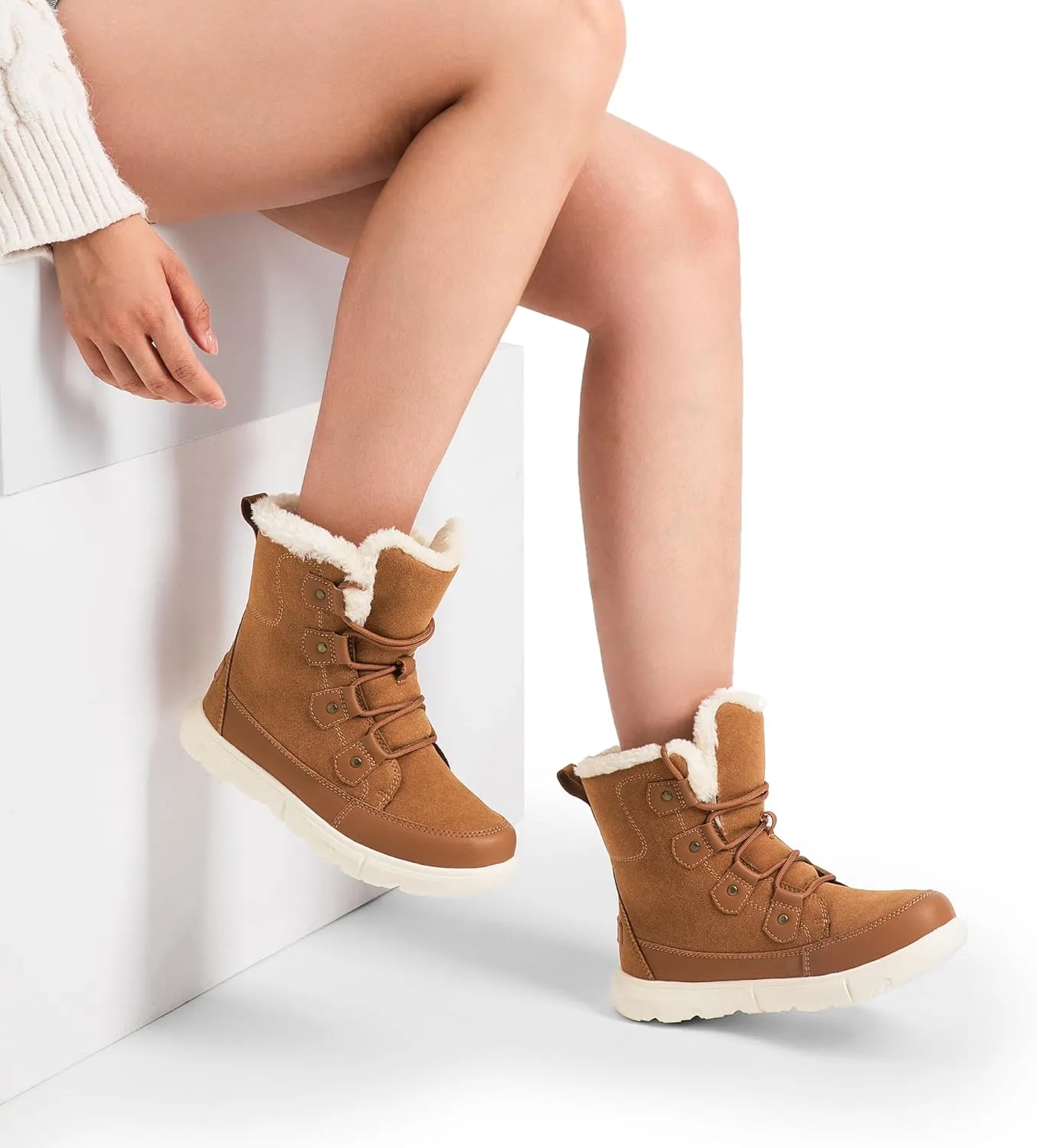 DREAM PAIRS Womens Winter Boots Cozy Faux Fur Anti-Slip Snow Boots Lace Up Comfort Stylish Ankle Booties for Cold Weather City Walk