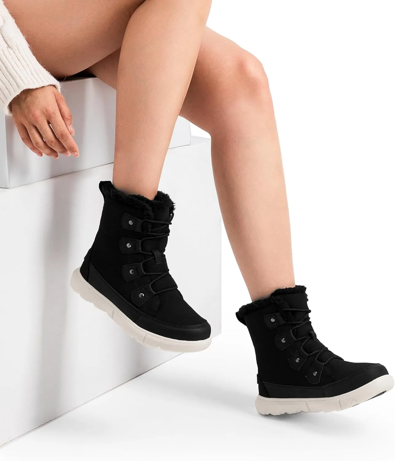 DREAM PAIRS Womens Winter Boots Cozy Faux Fur Anti-Slip Snow Boots Lace Up Comfort Stylish Ankle Booties for Cold Weather City Walk