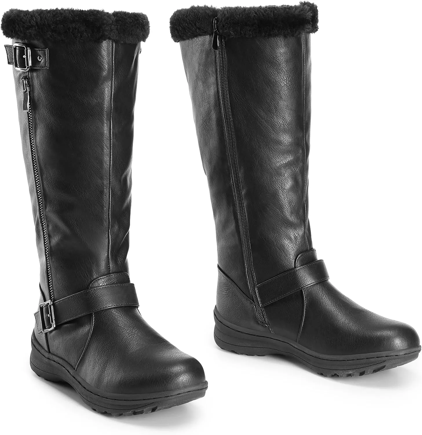 DREAM PAIRS Women's Winter Fully Fur Lined Zipper Closure Snow Knee High Boots